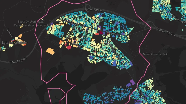 House price heatmap showing property values across Upton