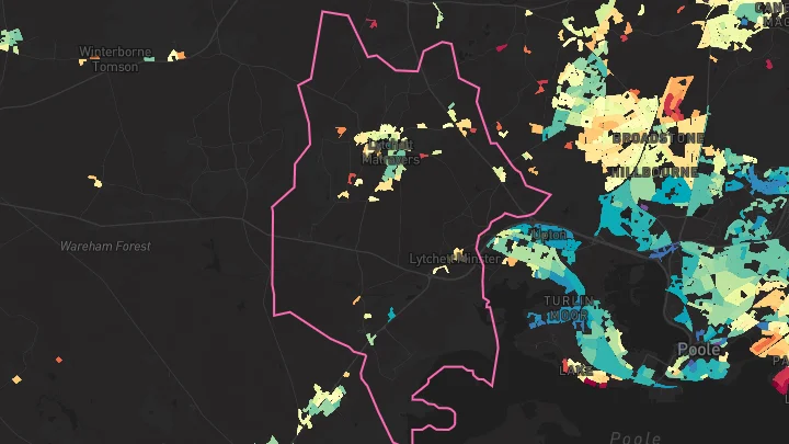 House price heatmap showing property values across Lytchett Matravers