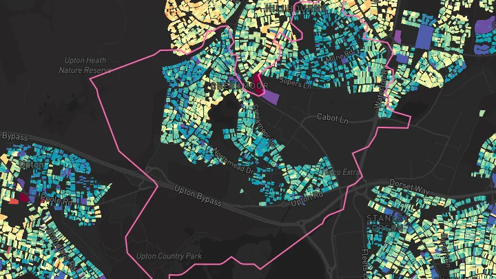 House price heatmap showing property values across Poole