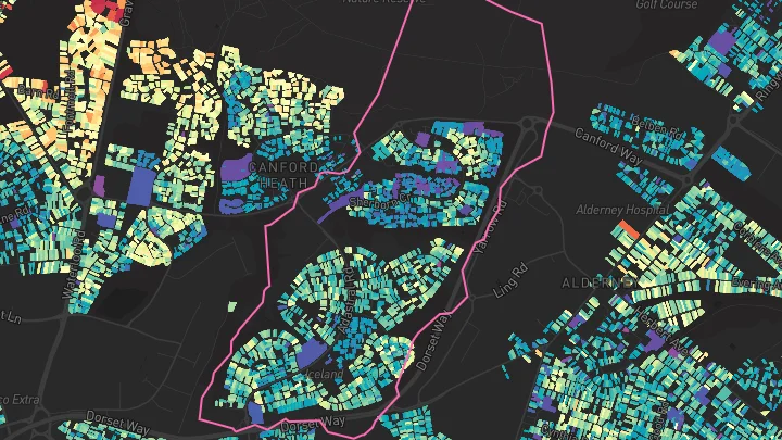 House price heatmap showing property values across Poole