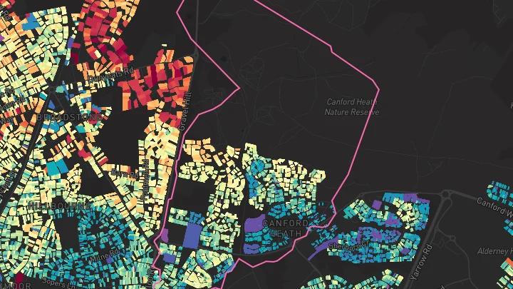 House price heatmap showing property values across Poole