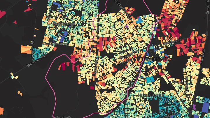 House price heatmap showing property values across Broadstone