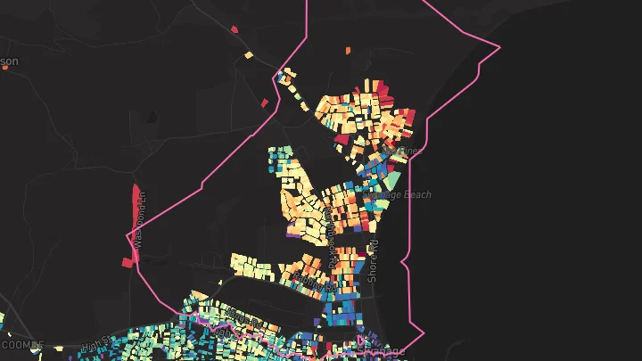House price heatmap showing property values across Swanage