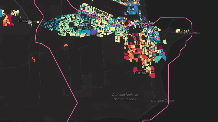 House price heatmap showing property values across Swanage