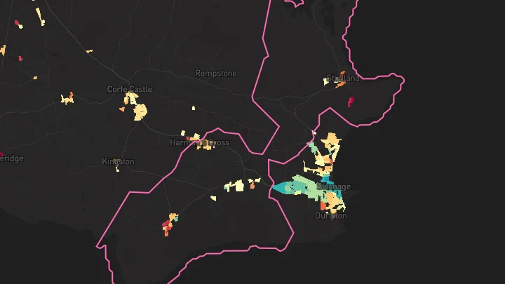 House price heatmap showing property values across Langton Matravers