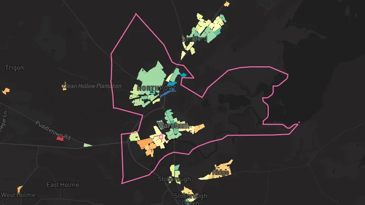 House price heatmap showing property values across Wareham