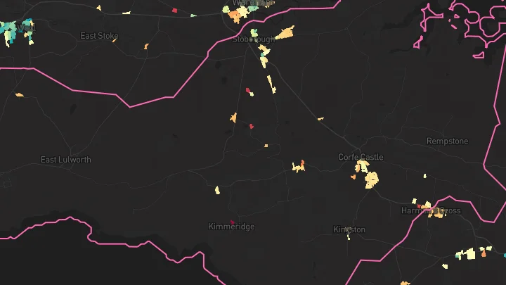 House price heatmap showing property values across Corfe Castle