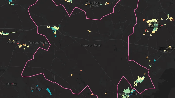 House price heatmap showing property values across Bere Regis