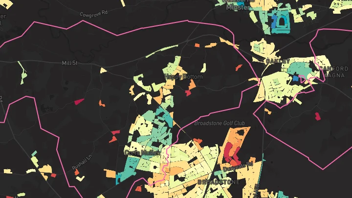 House price heatmap showing property values across Corfe Mullen