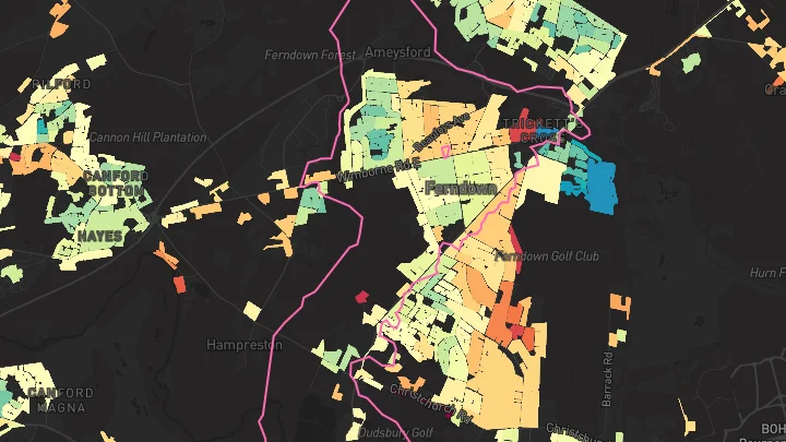 House price heatmap showing property values across Ferndown