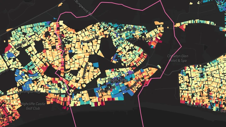 House price heatmap showing property values across Highcliffe