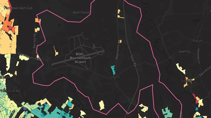House price heatmap showing property values across Hurn