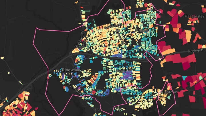 House price heatmap showing property values across Ringwood