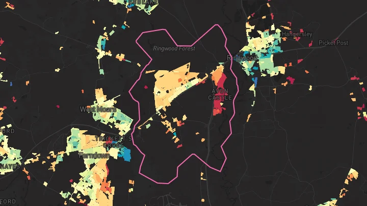 House price heatmap showing property values across Ashley Heath