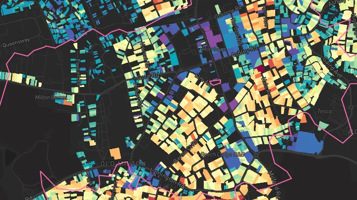House price heatmap showing property values across New Milton