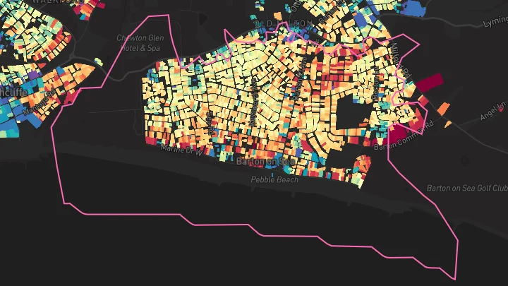 House price heatmap showing property values across Barton On Sea