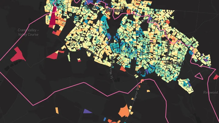 House price heatmap showing property values across Verwood