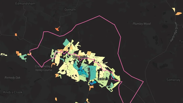 House price heatmap showing property values across Verwood
