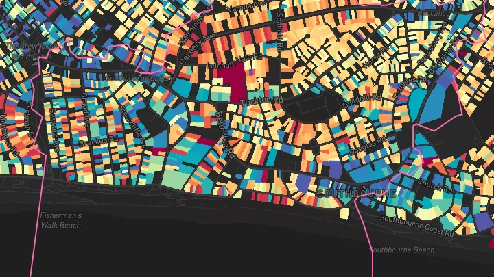 House price heatmap showing property values across Bournemouth