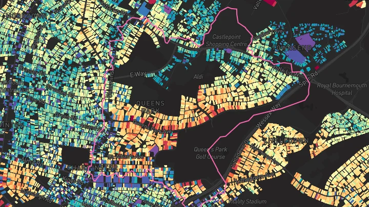House price heatmap showing property values across Bournemouth