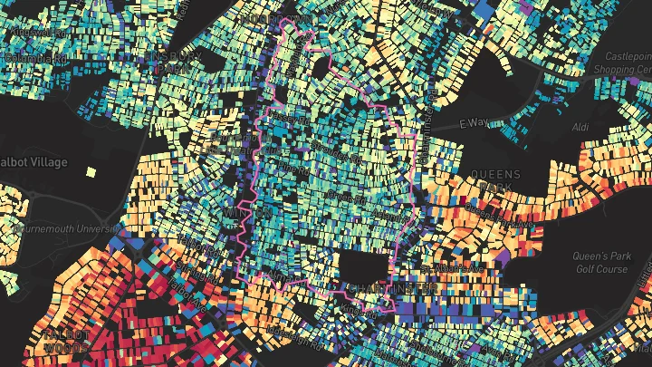 House price heatmap showing property values across Bournemouth