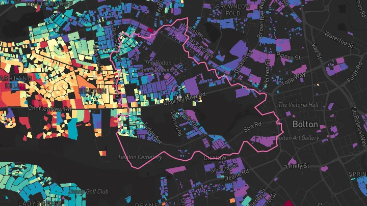 House price heatmap showing property values across Bolton