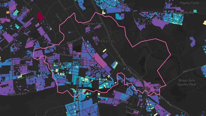 House price heatmap showing property values across Bolton