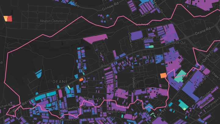 House price heatmap showing property values across Bolton