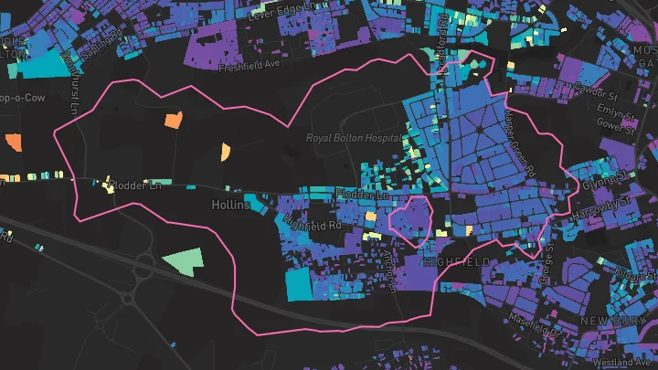 House price heatmap showing property values across Farnworth
