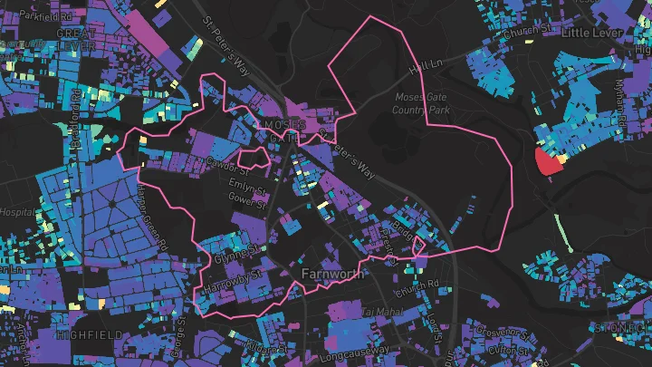 House price heatmap showing property values across Farnworth