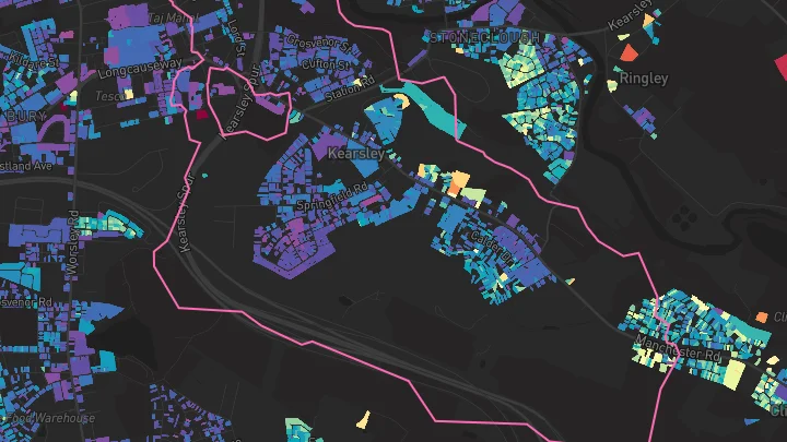 House price heatmap showing property values across Kearsley