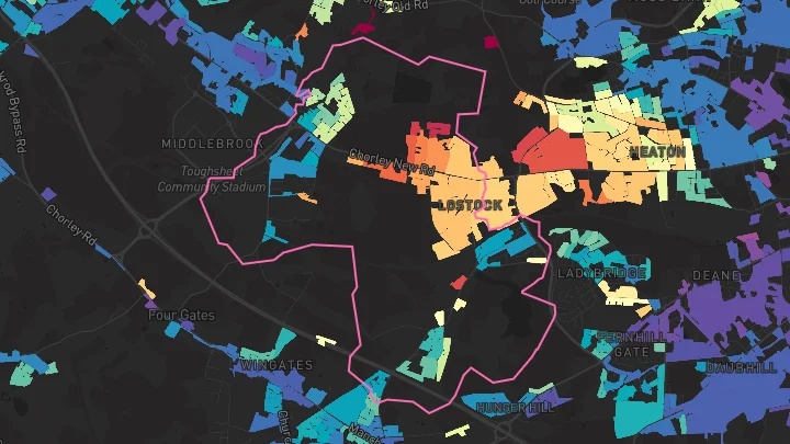 House price heatmap showing property values across Lostock