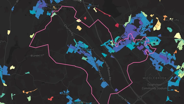 House price heatmap showing property values across Horwich