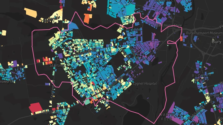 House price heatmap showing property values across Bury