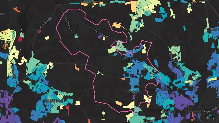 House price heatmap showing property values across Tottington