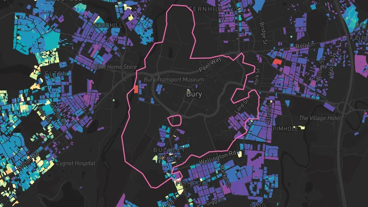 House price heatmap showing property values across Bury