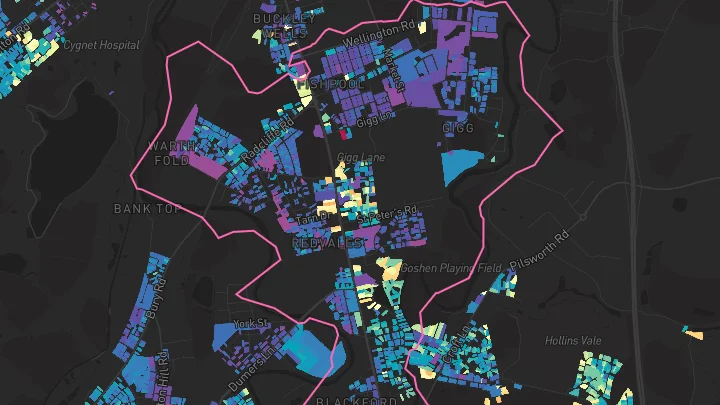 House price heatmap showing property values across Bury