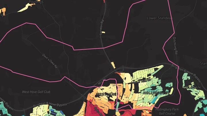 House price heatmap showing property values across Brighton