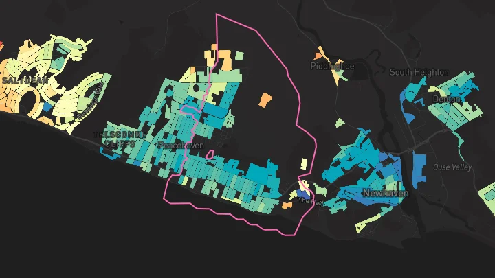 House price heatmap showing property values across Peacehaven
