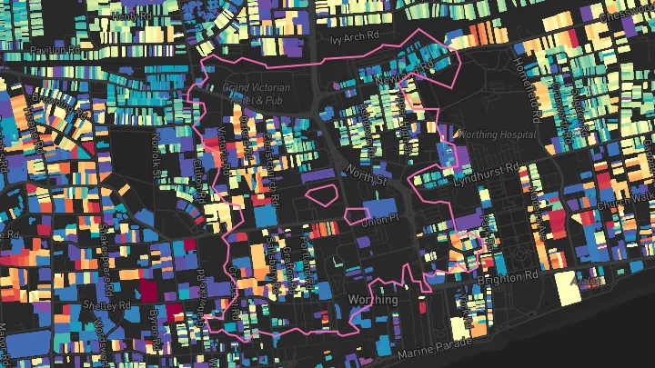 House price heatmap showing property values across Worthing