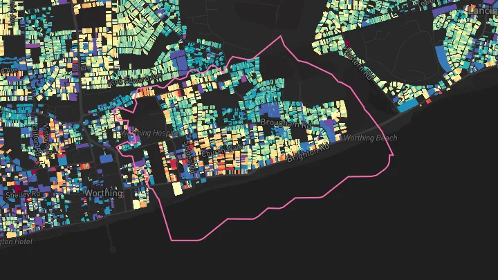 House price heatmap showing property values across Worthing