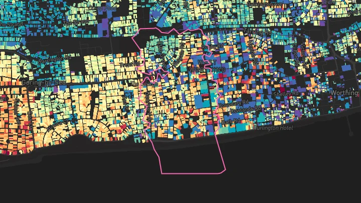 House price heatmap showing property values across Worthing