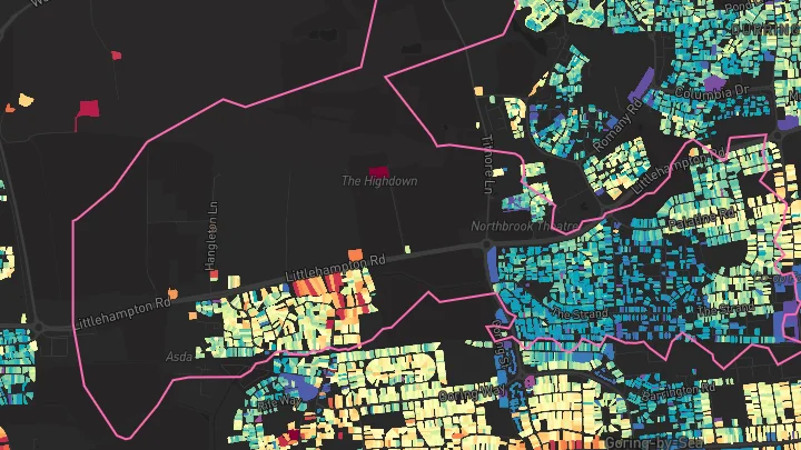 House price heatmap showing property values across Goring By Sea