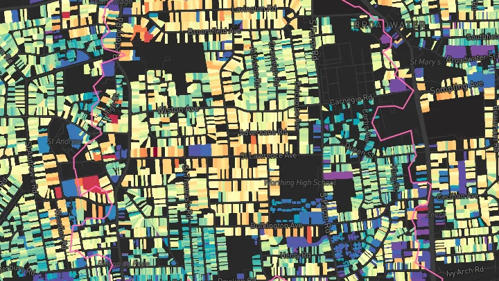 House price heatmap showing property values across Worthing