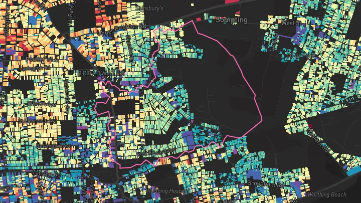 House price heatmap showing property values across Worthing