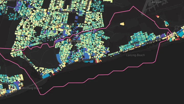 House price heatmap showing property values across Lancing