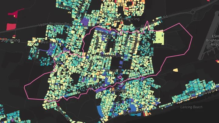 House price heatmap showing property values across Lancing