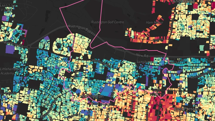 House price heatmap showing property values across Rustington