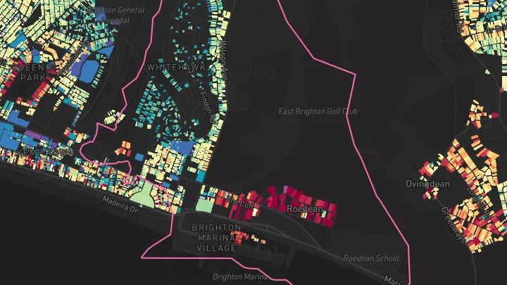House price heatmap showing property values across Brighton Marina Village