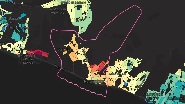 House price heatmap showing property values across Rottingdean